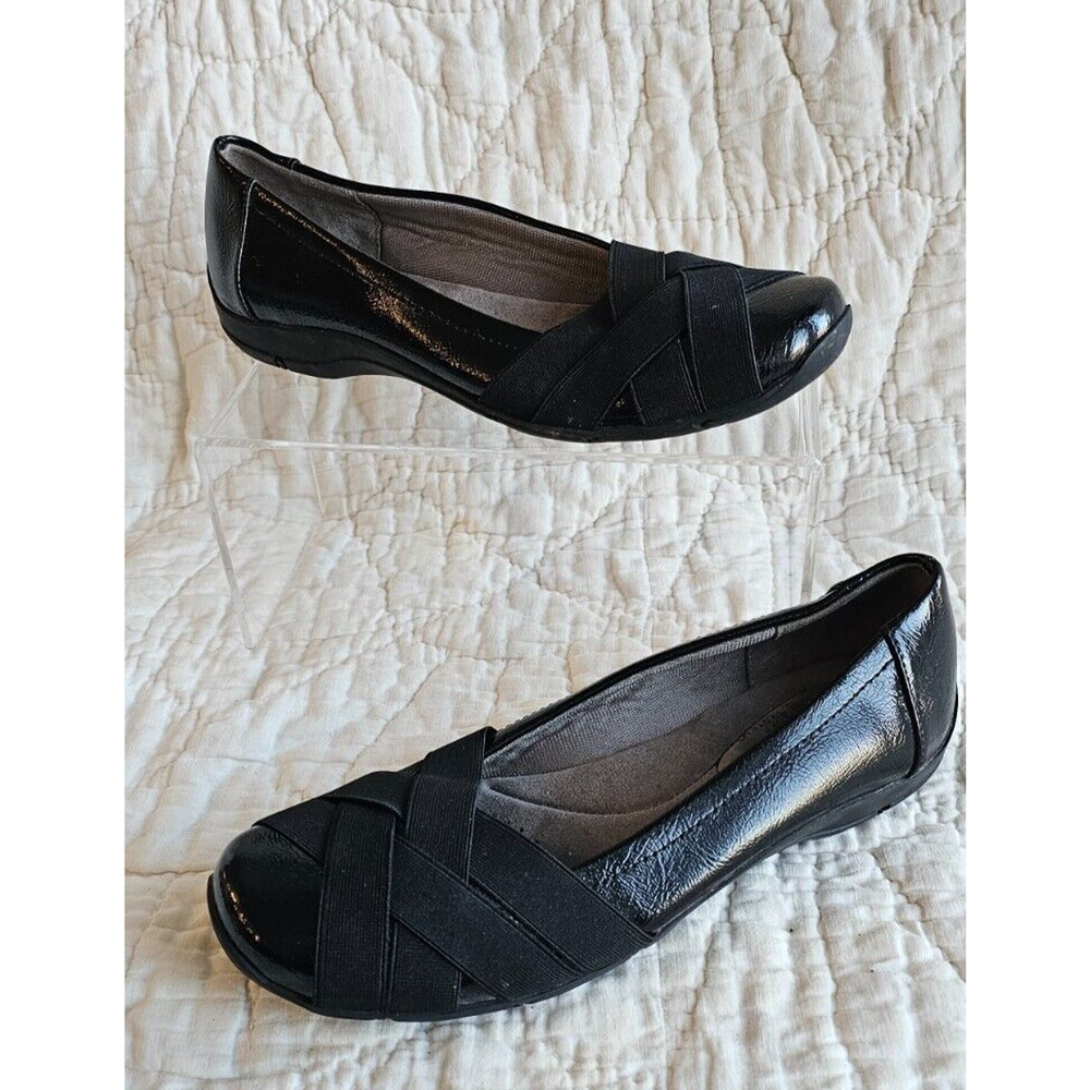 Life Stride Soft System Daisi Flats Stretch Cross Leather Women US 8M Black